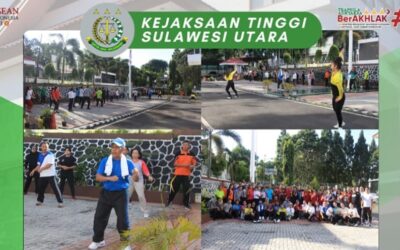 Dr. Andi Muhammad Taufik, SH.,MH.,CGCAE mengikuti Senam Pagi bersama seluruh Pegawai Kejati Sulut
