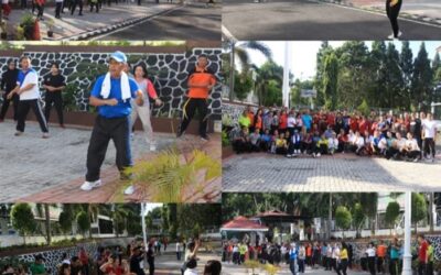 Dr. Andi Muhammad Taufik, SH.,MH.,CGCAE mengikuti Senam Pagi bersama seluruh Pegawai Kejati Sulut