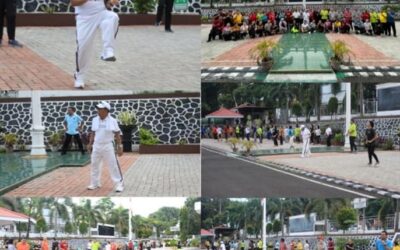 Kepala Kejaksaan Tinggi Sulut Dr. Andi Muhammad Taufik, SH.,MH.,CGCAE mengikuti Senam Pagi bersama seluruh Pegawai Kejati Sulut