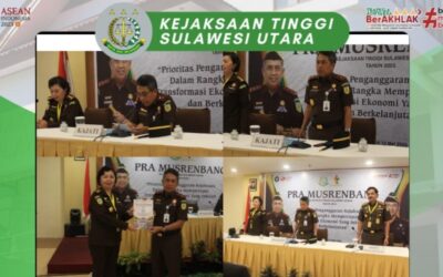 Dr. Andi Muhammad Taufik, SH.,MH.,CGCAE selaku Kepala Kejaksaan Tinggi Sulut menutup secara resmi kegiatan Pra Musrenbang Kejaksaan Tinggi Sulut Tahun 2023