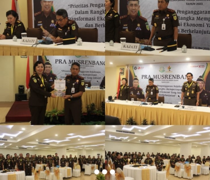 Dr. Andi Muhammad Taufik, SH.,MH.,CGCAE selaku Kepala Kejaksaan Tinggi Sulut menutup secara resmi kegiatan Pra Musrenbang Kejaksaan Tinggi Sulut Tahun 2023
