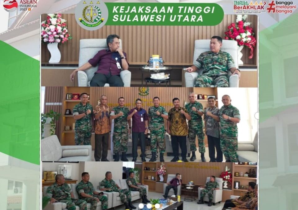 Dr. Andi Muhammad Taufik, SH.,MH.,CGCAE Kepala Kejaksaan Tinggi Sulut menerima Kunjungan Kerja dan Silaturahmi dari Komandan Resort Militer 131/Santiago Manado Brigjen TNI Wakhyono, S.Sos.,MIP bersama Rombongan