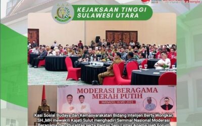 Kasi Sosial Budaya dan Kemasyarakatan Bidang Intelijen Berty Wongkar, SH.,MH mewakili Kajati Sulut menghadiri Seminar Nasional Moderasi Beragama dan Pluralitas serta Pentas Seni Lintas Agama oleh Forum Kerukunan Umat Beragama (FKUB) Nasional