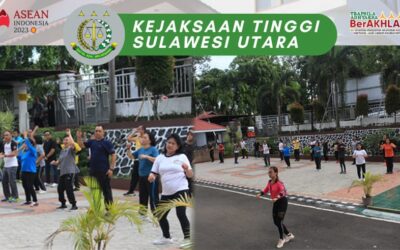 Bertempat Di Halaman Kantor Kejati Sulut, Asisten Pembinaan Dasplin, SH.,M.Hum. dan Asisten Tindak Pidana Umum Jeffry P. Maukar, SH.,MH. mengikuti Senam Pagi bersama Pegawai Kejati Sulut