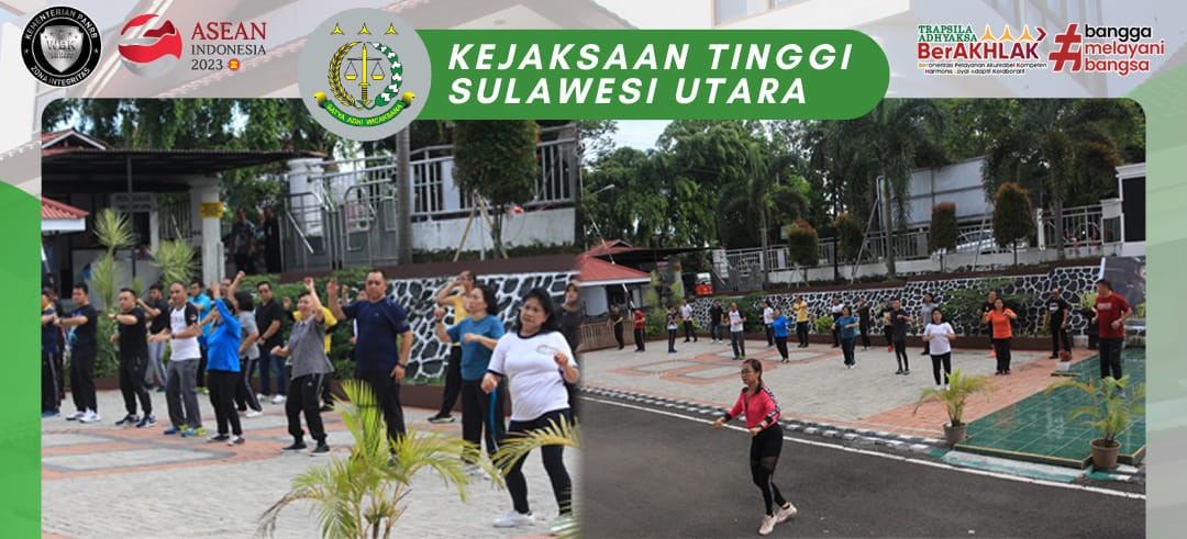 Bertempat Di Halaman Kantor Kejati Sulut, Asisten Pembinaan Dasplin, SH.,M.Hum. dan Asisten Tindak Pidana Umum Jeffry P. Maukar, SH.,MH. mengikuti Senam Pagi bersama Pegawai Kejati Sulut