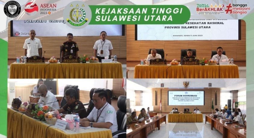 Dr. Andi Muhammad Taufik, SH., MH.,CGCAE Kepala Kejaksaan Tinggi Sulawesi Utara Memimpin rapat Forum Koordinasi Pengawasan Dan Pemeriksaan Kepatuhan Program Jaminan Kesehatan Nasional Provinsi Sulawesi Utara