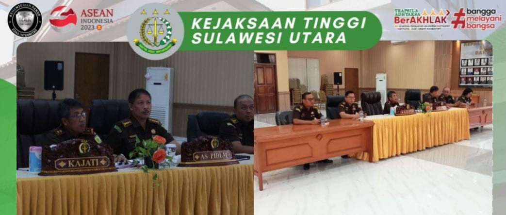 Dr. Andi Muhamad Taufik, SH.,MH.,CGCAE Kepala Kejaksaan Tinggi Sulut di dampingi Asisten Tindak Pidana Umum Jeffry Maukar, SH.,MH, Koordinator Anthoni Nainggolan, SH.,MH beserta Para Kasi Bidang Tindak Pidana Umum melaksanakan ekspose perkara Restorative Justice (RJ)