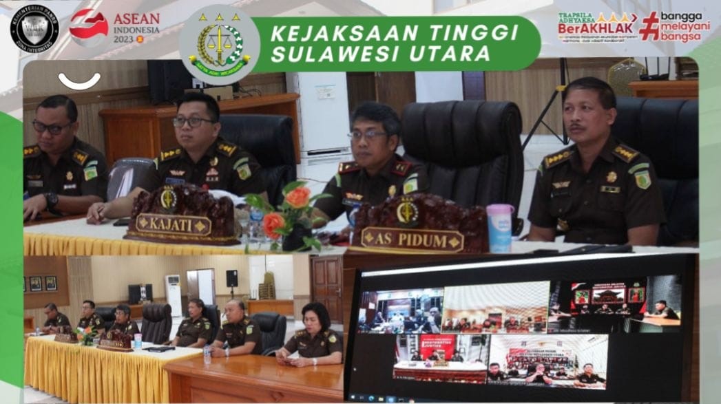 Dr. Andi Muhammad Taufik, SH.,MH.,CGCAE Kepala Kejaksaan Tinggi Sulut di dampingi Asisten Tindak Pidana Umum Jeffry Maukar, SH.,MH, Koordinator Anthoni Nainggolan, SH.,MH beserta Para Kasi Bidang Tindak Pidana Umum melaksanakan ekspose perkara Restorative Justice (RJ)