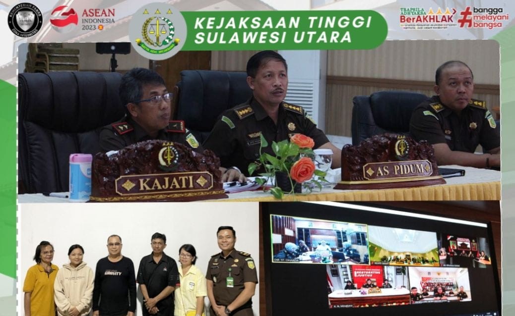 Dr. Andi Muhammad Taufik, SH.,MH.,CGCAE Kepala Kejaksaan Tinggi Sulut di dampingi Asisten Tindak Pidana Umum Jeffry Maukar, SH.,MH, Koordinator Anthoni Nainggolan, SH.,MH beserta Para Kasi Bidang Tindak Pidana Umum melaksanakan ekspose perkara Restorative Justice (RJ)