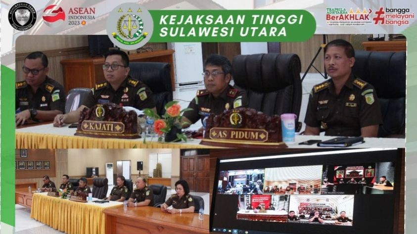 Dr. Andi Muhammad Taufik, SH.,MH.,CGCAE Kepala Kejaksaan Tinggi Sulut di dampingi Asisten Tindak Pidana Umum Jeffry Maukar, SH.,MH, Koordinator Anthoni Nainggolan, SH.,MH beserta Para Kasi Bidang Tindak Pidana Umum melaksanakan ekspose perkara Restorative Justice (RJ)