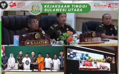 Dr. Andi Muhammad Taufik, SH.,MH.,CGCAE selaku Kepala Kejaksaan Tinggi Sulut di dampingi Aspidum Jeffry Maukar, SH.,MH Koordinator Anthoni Nainggolan, SH.,MH beserta para Kasi Bidang Tindak Pidana Umum melaksanakan ekspose perkara Restorative Justice (RJ)