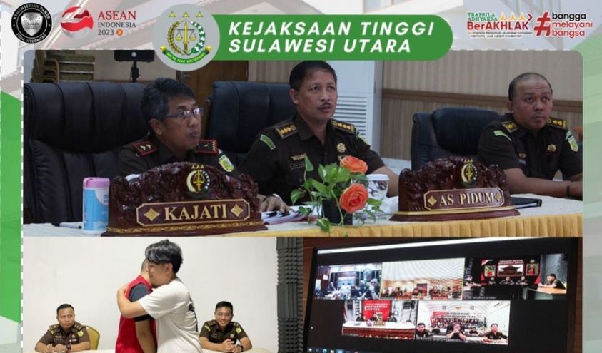 Dr. Andi Muhammad Taufik, SH.,MH.,CGCAE Kepala Kejaksaan Tinggi Sulut di dampingi Asisten Tindak Pidana Umum Jeffry Maukar, SH.,MH, Koordinator Anthoni Nainggolan, SH.,MH beserta Para Kasi Bidang Tindak Pidana Umum melaksanakan ekspose perkara Restorative Justice (RJ)