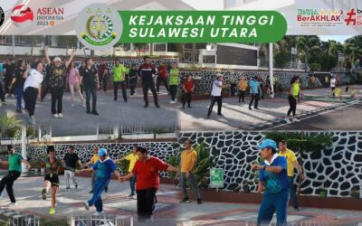 Dr. Andi Muhammad Taufik, SH.,MH.,CGCAE. bersama Asisten Tindak Pidana Khusus Hartono, SH.,MH. Asisten Pidana Militer Elly J. Sumampouw, SH. dan Asisten Pengawasan Fatkhuri, SH. mengikuti Senam Pagi bersama Pegawai Kejati Sulut