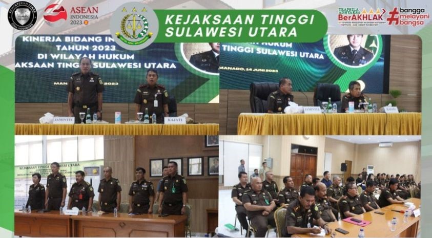 Jaksa Agung Muda Bidang Intelijen Kejaksaan RI Dr. Amir Yanto, SH.,MH di dampingi oleh Kepala Kejaksaan Tinggi Sulut Dr. Andi Muhammad Taufik, SH.MH. CGCAE Memimpin Supervisi Dan Evaluasi Kinerja Bidang Intelijen Tahun 2023 Di Wilayah Hukum Kejaksaan Tinggi Sulut