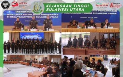 Inpsektur Keuangan pada Jaksa Agung Muda Bidang Pengawasan Tedjolekmono, SH.,MH didampingi Kepala Kejaksaan Tinggi Sulut Dr. Andi Muhamad Taufik, SH.MH. CGCAE memberikan Pengarahan/Briefing kepada para pejabat Eselon III dan Eselon IV di lingkungan Kejaksaan Tinggi Sulut