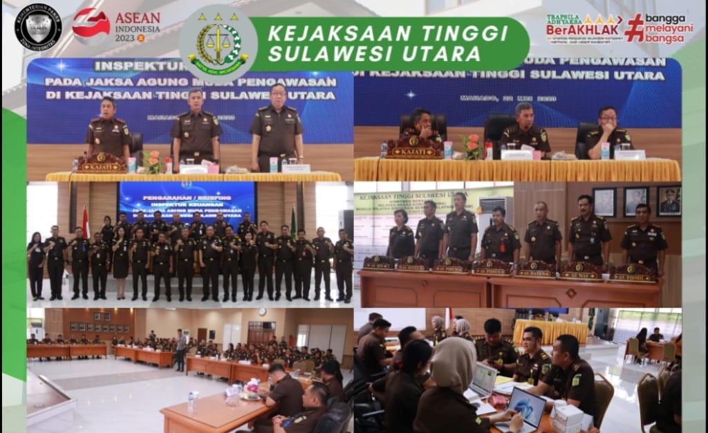 Inpsektur Keuangan pada Jaksa Agung Muda Bidang Pengawasan Tedjolekmono, SH.,MH didampingi Kepala Kejaksaan Tinggi Sulut Dr. Andi Muhamad Taufik, SH.MH. CGCAE memberikan Pengarahan/Briefing kepada para pejabat Eselon III dan Eselon IV di lingkungan Kejaksaan Tinggi Sulut