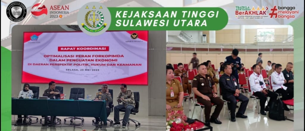 Kasi Sosial Budaya dan Kemasyarakatan Bidang Intelijen Berty Wongkar, SH.,MH mewakili Kepala Kejaksaan Tinggi Sulut menghadiri kegiatan Rapat Koordinasi dengan tema “Optimalisasi Peran FORKOPIMDA di Daerah Perpespketif Politik, Hukum dan Keamanan”