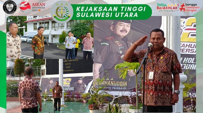 Apel Kerja Sore yang diikuti oleh pegawai Kejaksaan Tinggi Sulawesi Utara. Bertindak sebagai Penerima Apel Padeli. SH., MH.