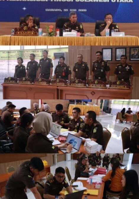Inpsektur Keuangan pada Jaksa Agung Muda Bidang Pengawasan Tedjolekmono, SH.,MH didampingi Kepala Kejaksaan Tinggi Sulut Dr. Andi Muhamad Taufik, SH.MH. CGCAE memberikan Pengarahan/Briefing kepada para pejabat Eselon III dan Eselon IV di lingkungan Kejaksaan Tinggi Sulut