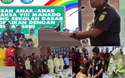 Dr. Andi Muhammad Taufik, SH.,MH.,CGCAE selaku Kepala Kejaksaan Tinggi Sulut di dampingi Ketua IAD Wilayah Sulawesi Utara Ny. Maemuna Andi Muhammad Taufik serta Para Asisten dan Koordinator menghadiri acara Pelepasan Anak – Anak TK Adhyaksa VIII Manado ke jenjang sekolah dasar