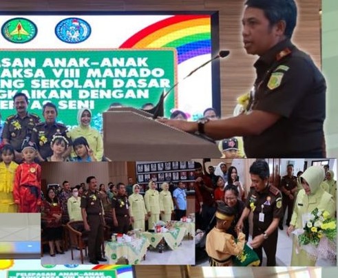 Dr. Andi Muhammad Taufik, SH.,MH.,CGCAE selaku Kepala Kejaksaan Tinggi Sulut di dampingi Ketua IAD Wilayah Sulawesi Utara Ny. Maemuna Andi Muhammad Taufik serta Para Asisten dan Koordinator menghadiri acara Pelepasan Anak – Anak TK Adhyaksa VIII Manado ke jenjang sekolah dasar