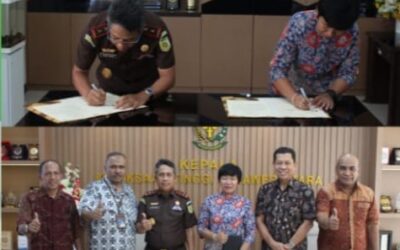 Dr. Andi Muhammad Taufik, SH.,MH.,CGCAEA selaku Kepala Kejaksaan Tinggi Sulut bersama Diana Rosa Direktur Utama PT. Industri Kapal Indonesia menandatangani Memorandum of Understanding (MOU) antara Kejaksaan Tinggi Sulut dengan PT. industri Kapal Indonesia