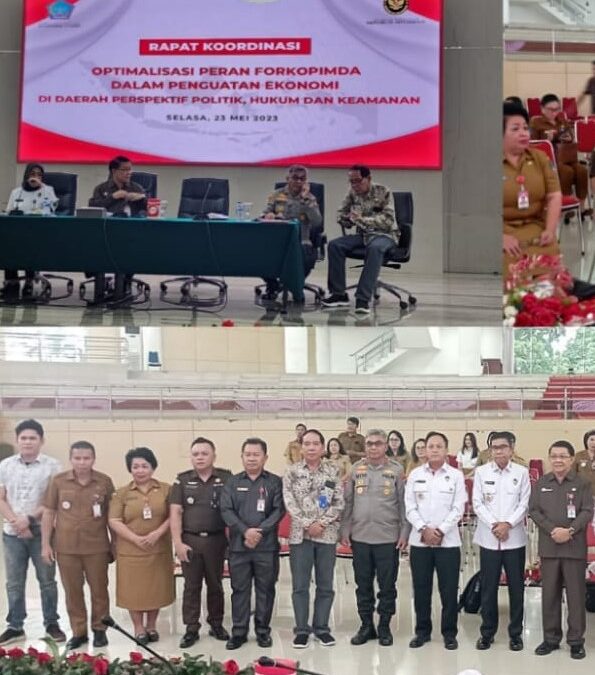 Kasi Sosial Budaya dan Kemasyarakatan Bidang Intelijen Berty Wongkar, SH.,MH mewakili Kepala Kejaksaan Tinggi Sulut menghadiri kegiatan Rapat Koordinasi dengan tema “Optimalisasi Peran FORKOPIMDA di Daerah Perpespketif Politik, Hukum dan Keamanan”