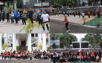 Bertempat Di Halaman Kantor Kejati Sulut, Asisten Pembinaan Dasplin, SH.,M.Hum. dan Asisten Tindak Pidana Umum Jeffry P. Maukar, SH.,MH. mengikuti Senam Pagi bersama Pegawai Kejati Sulut