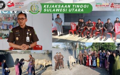 Wakil Kepala Kejaksaan Tinggi Sulut Sila Pulungan atas nama Kepala Kejaksaan Tinggi Sulut Dr. Andi Muhamad Taufik, SH.MH. CGCAE dan warga Adhyaksa Kejaksaan Tinggi Sulut, telah menyerahkan Hewan Qurban Ke Panti Asuhan Al-Ikhwan Manado dalam rangka Peringatan Hari Raya Idul Adha 1444 Hijriyah pada tanggal 29 Juni 2023