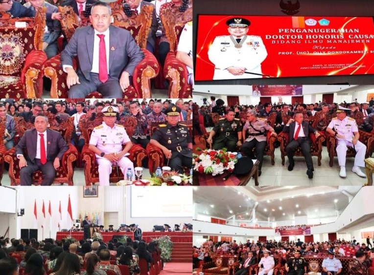 Dr. Andi Muhammad Taufik, SH.,MH.,CGCAE selaku Kepala Kejaksaan Tinggi Sulut menghadiri Penganugerahan gelar Doktor Honoris Causa Bidang Ilmu Manajemen oleh Universitas Samratulangi kepada Gubernur Sulut Prof. (HC). Olly Dondokambey, SE