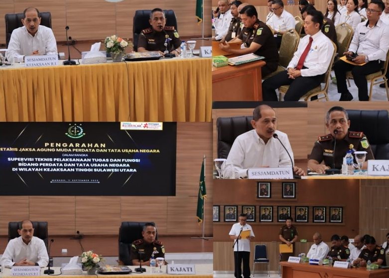 Sekretaris Jaksa Agung Muda bidang Perdata dan TUN Kejaksaan RI R.Febrytrianto, S.H.,M.H. didampingi Kepala Kejaksaan Tinggi Sulut Dr. Andi Muhammad Taufik, SH.MH. CGCAE memberikan Pengarahan