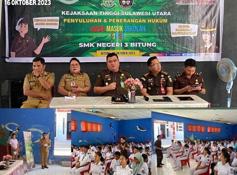 Kejaksaan Tinggi Sulawesi Utara melalui Seksi Penerangan Hukum dan Humas, melaksanakan Penyuluhan dan Penerangan Hukum Jaksa Masuk Sekolah (JMS) di SMK Negeri 3 Bitung
