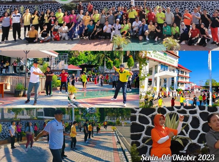 Wakil Kepala Kejaksaan Tinggi Sulawesi Utara Sila Pulungan mengikuti senam pagi bersama Pegawai Kejati Sulut