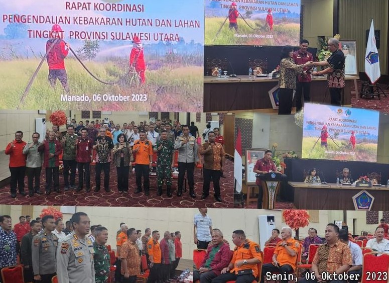 Kepala Kejaksaan Tinggi Sulut Dr. Andi Muhammad Taufik, SH.MH.CGCAE yang diwakili oleh Koordinator Sinrang SH., MH., menghadiri Rapat Koordinasi Pengendalian Kebakaran Hutan dan Lahan
