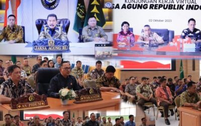 Dr. Andi Muhammad Taufik, SH.,MH.,CGCAE di dampingi Asisten Pembinaan Dasplin, SH.,MM dan Kajari Kepulauan Sitaro mengikuti Kunjungan Kerja Virtual Jaksa Agung RI Prof. Dr. H. Sanitiar Burhanuddin, SH.,MM