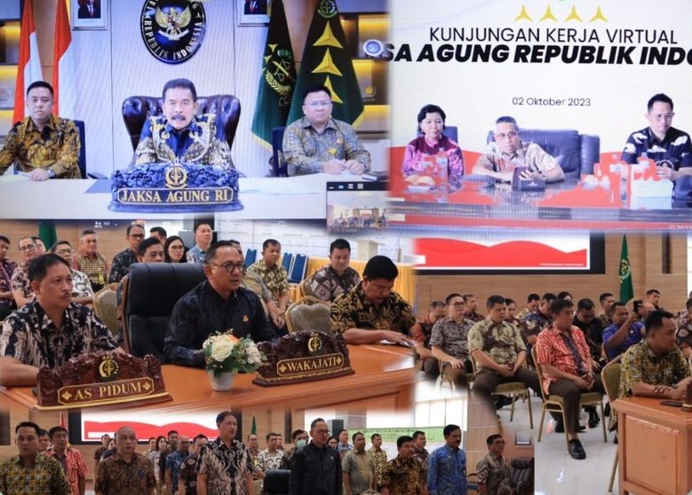 Dr. Andi Muhammad Taufik, SH.,MH.,CGCAE di dampingi Asisten Pembinaan Dasplin, SH.,MM dan Kajari Kepulauan Sitaro mengikuti Kunjungan Kerja Virtual Jaksa Agung RI Prof. Dr. H. Sanitiar Burhanuddin, SH.,MM