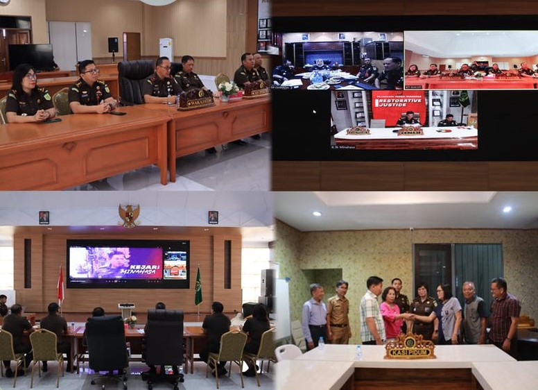 Wakil Kepala Kejaksaan Tinggi Sulut Sila Pulungan di dampingi Asisten Tindak Pidana Umum Jeffry Paultje Maukar, SH.,MH, beserta Para Kasi Bidang Tindak Pidana Umum melaksanakan ekspose perkara Restorative Justice (RJ)